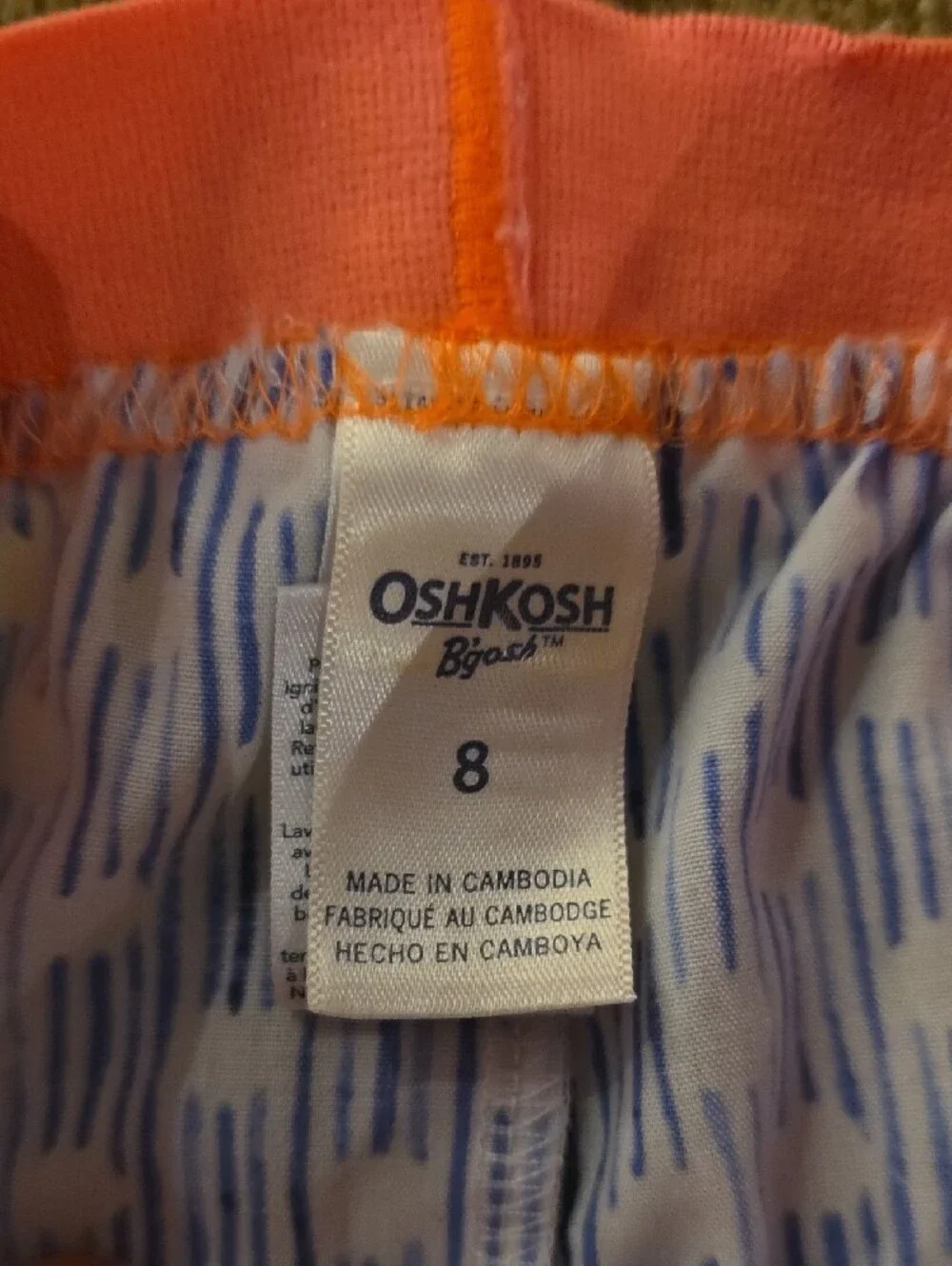 5/25 OshKosh B'gosh Light Blue Patterned Pj Pants with Coral Waistband Size 8